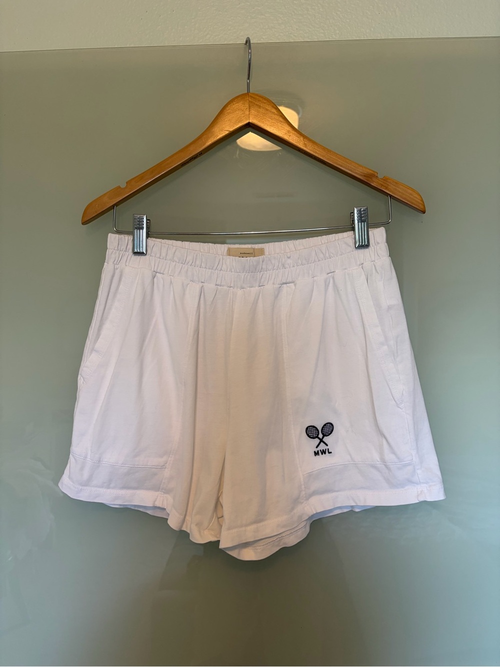 Madewell MWL Embroidered Tennis Pull On Seamed Shorts White